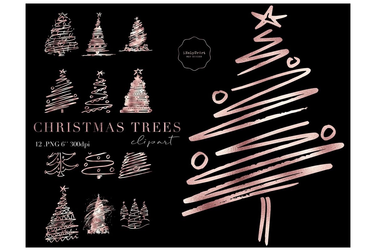 Rose Gold Christmas Trees Clipart example image 1