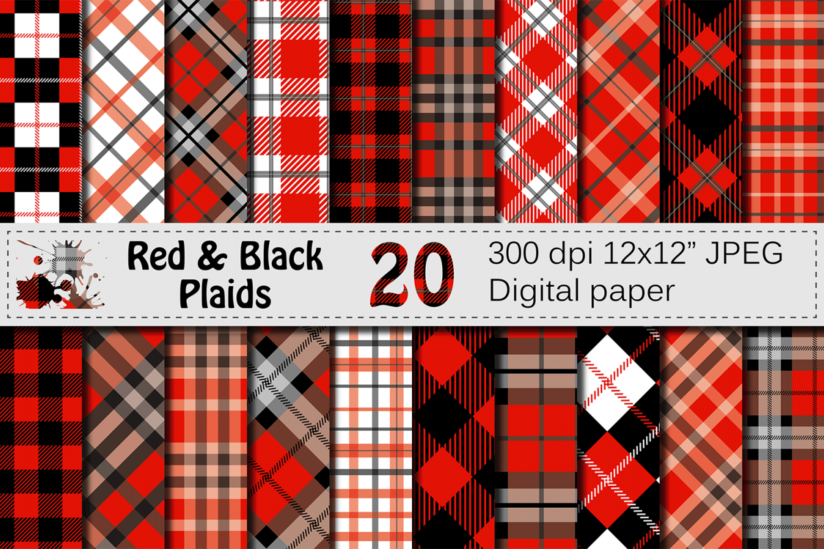 Black and Red Plaids Digital Paper Set example image 1