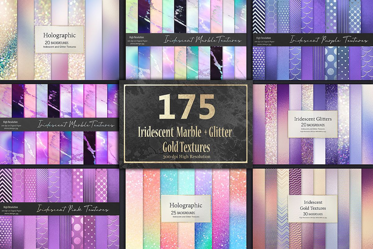 Iridescent Marble and Glitter Textures BUNDLE example image 1