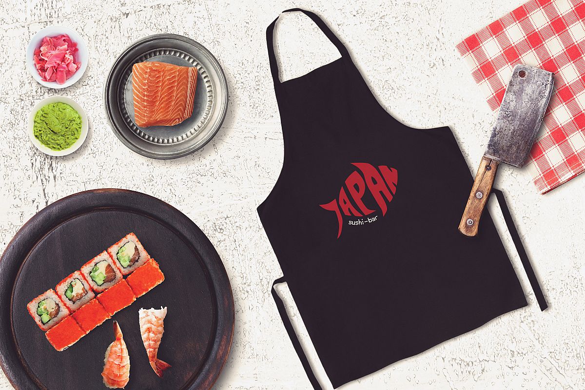 Download Sushi Bar Apron Mock-up #9 (70968) | Mock Ups | Design Bundles