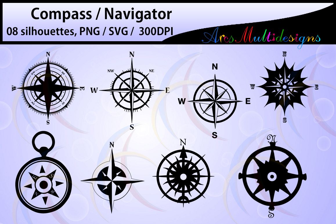 Compass Silhouette / compass svg files / High Quality / clipart / vector / navigator silhouette / Silhouette Studio & Cricut, Vector Art example image 1