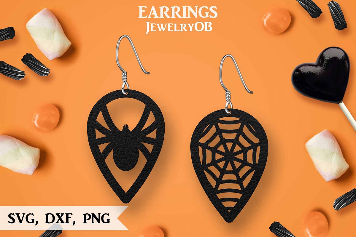 Halloween Earrings, Cut File, SVG DXF PNG Formats, Spider example image 1