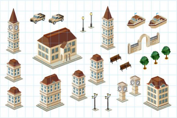 Isometric retro vector city example image 1