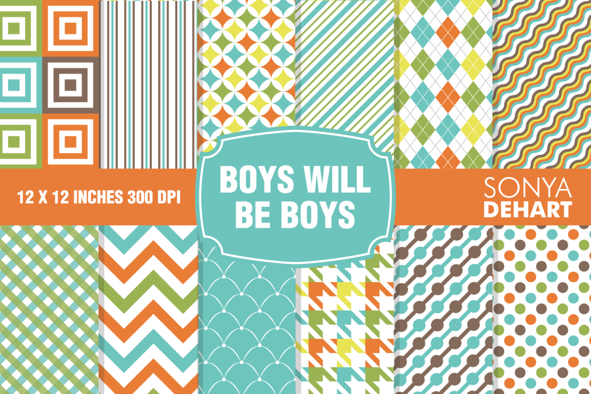 Boys Will Be Boys Digital Paper Pattern Pack example image 1