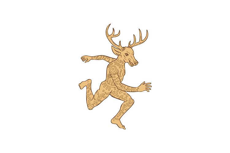 Half Man Half Deer With Tattoos Running example image 1