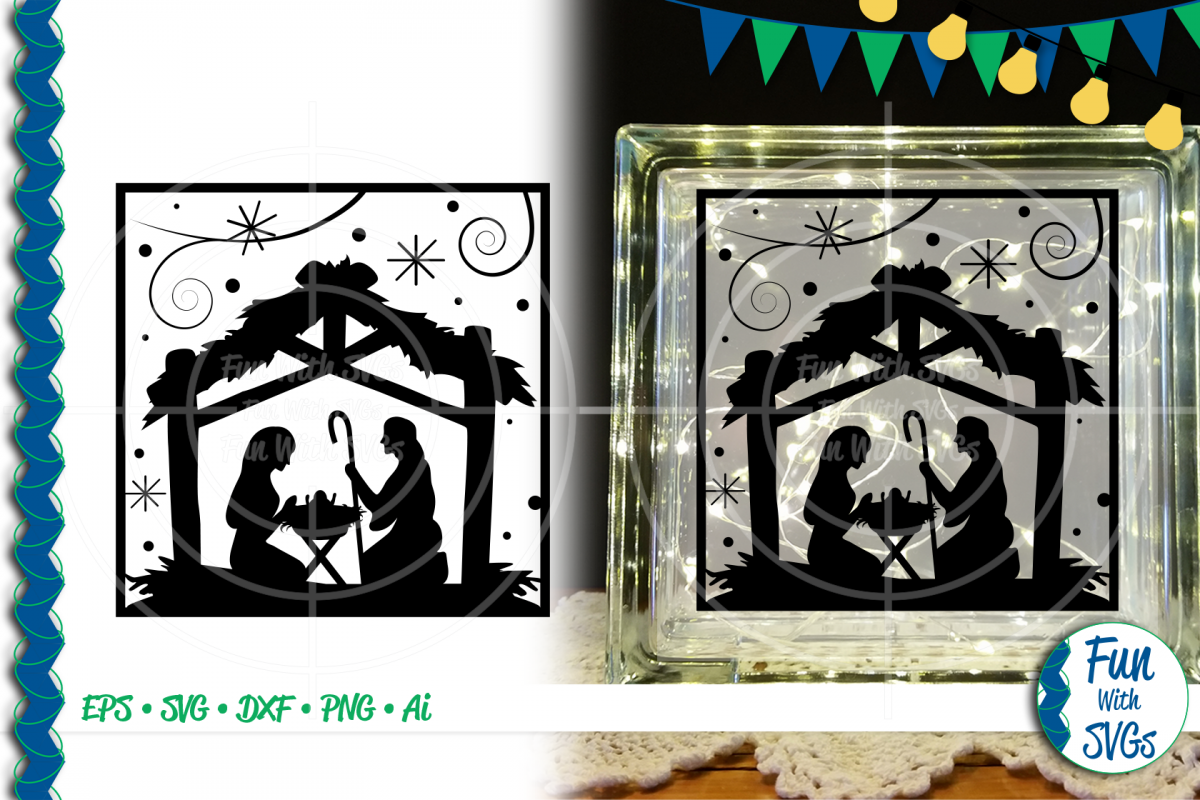 SVG Nativity Scene Glass Block, Cut File, Clip Art FWS450 example image 1