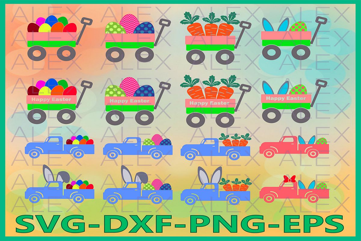 Easter Truck Svg, Easter Bunny Truck Svg, Easter Wagon SVG example image 1