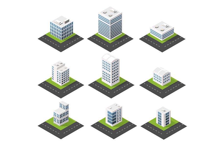 Urban isometric icons for the web with houses and streets example image 1