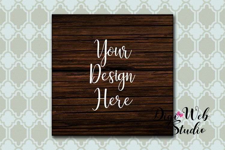 Wood Sign Mockup - Rustic Dark Wood Sign on Wallpaper example image 1