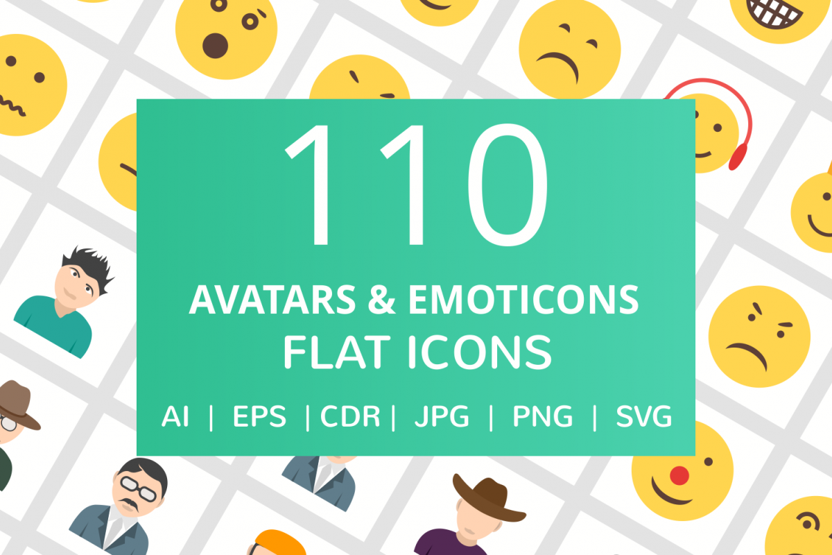 110 Avatars & Emoticons Flat Icons example image 1