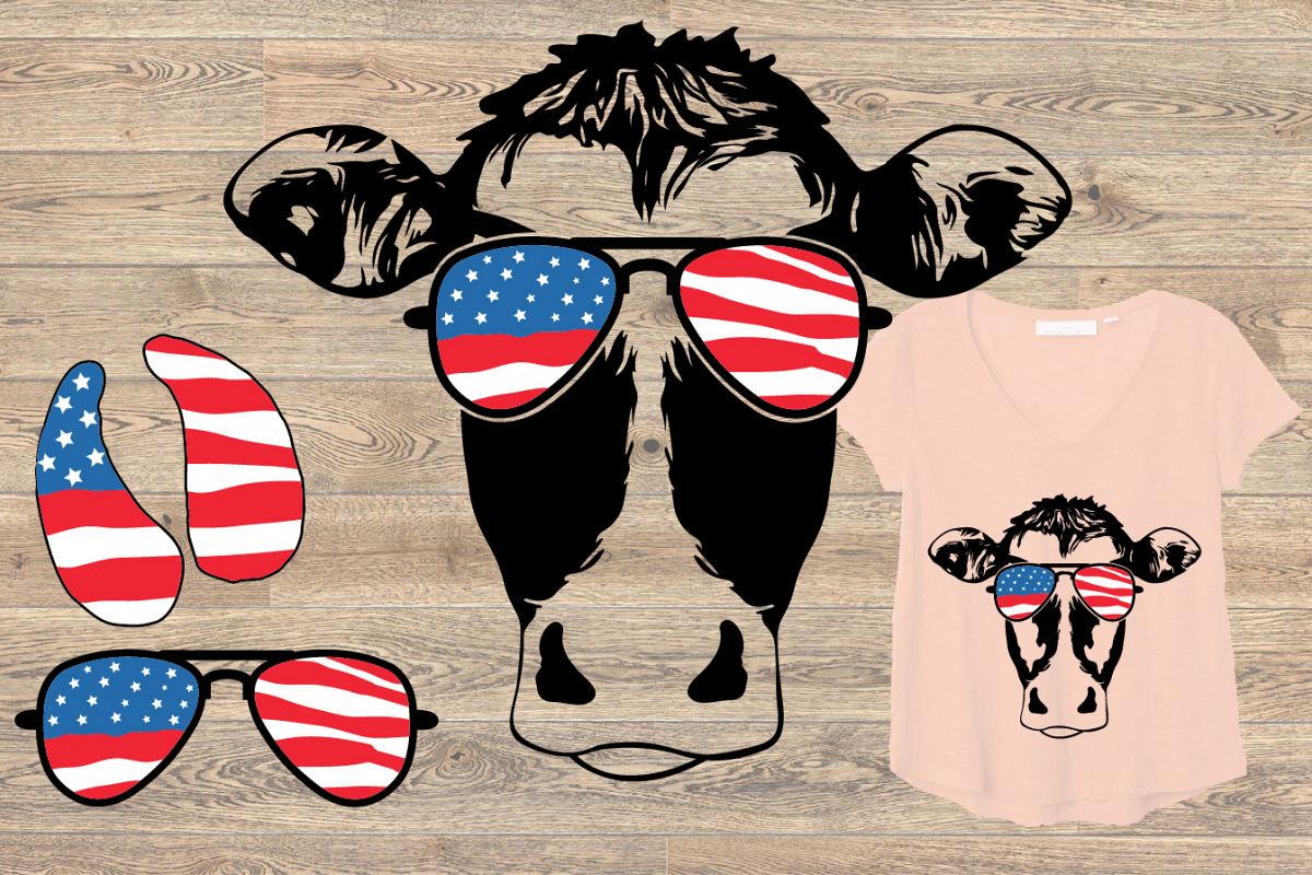 Cow USA Flag Glasses SVG Cutting Files 865I (107144) | SVGs | Design