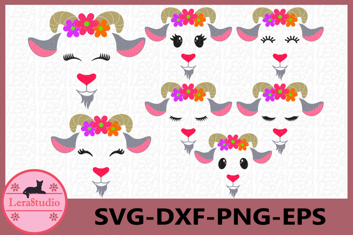 Goat Head Svg, Farm Svg, Goat Face Svg,Goat Eyelashes Face example image 1