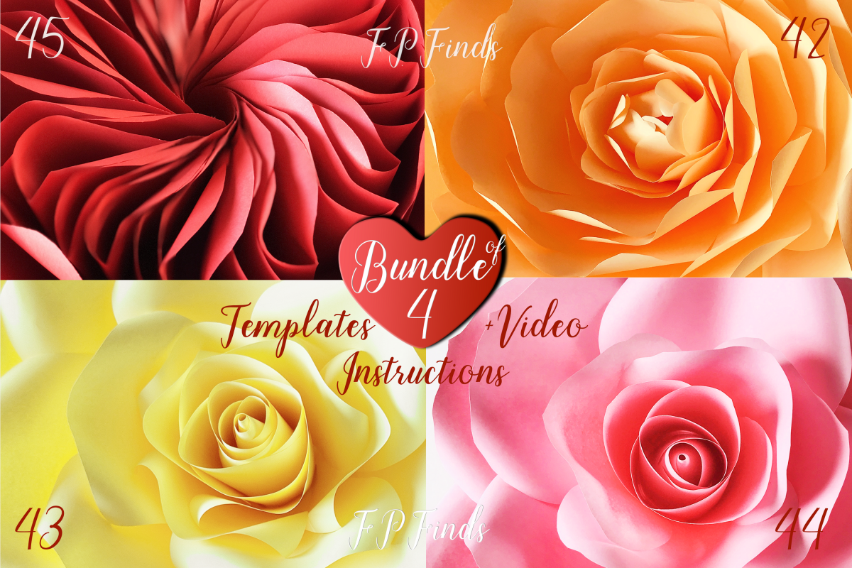 Giant Paper Rose Templates, Bundle of 4 example image 1