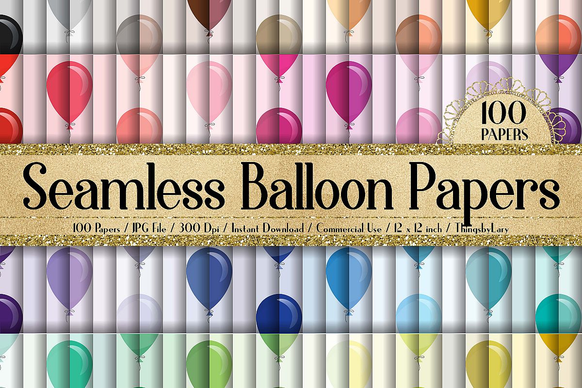 100 Seamless Balloon Pattern Kid Birthday Digital Papers example image 1