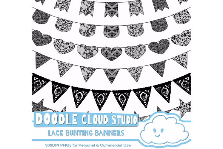 Black Lace Burlap Bunting Banners Cliparts Multiple Lace Texture