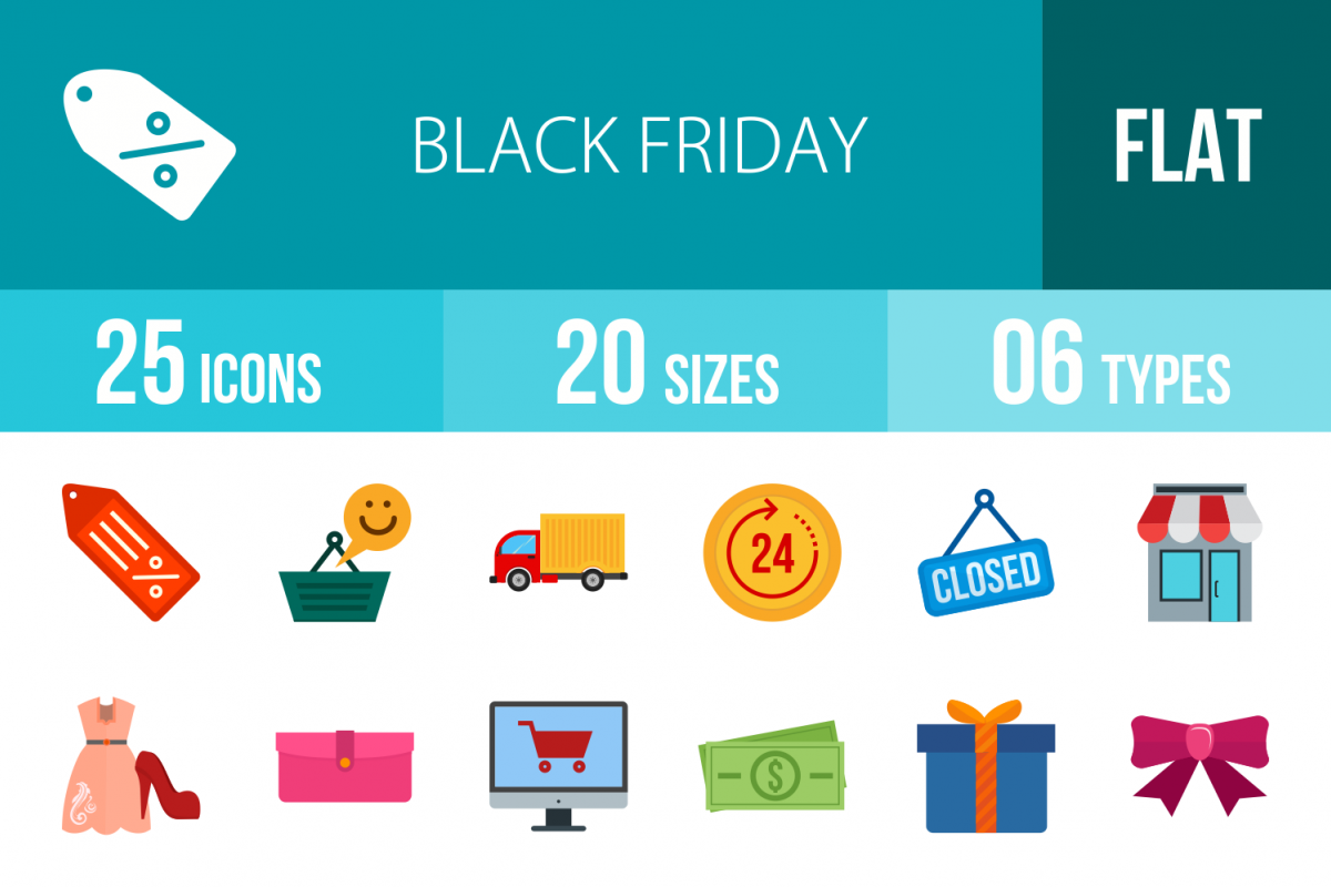 25 Black Friday Flat Multicolor Icons example image 1