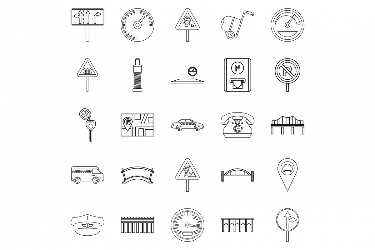 Pavement icons set, outline style example image 1