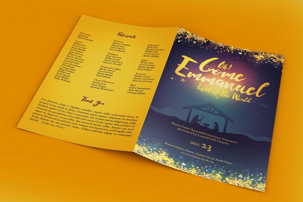 Emmanuel Christmas Bulletin Template example image 1