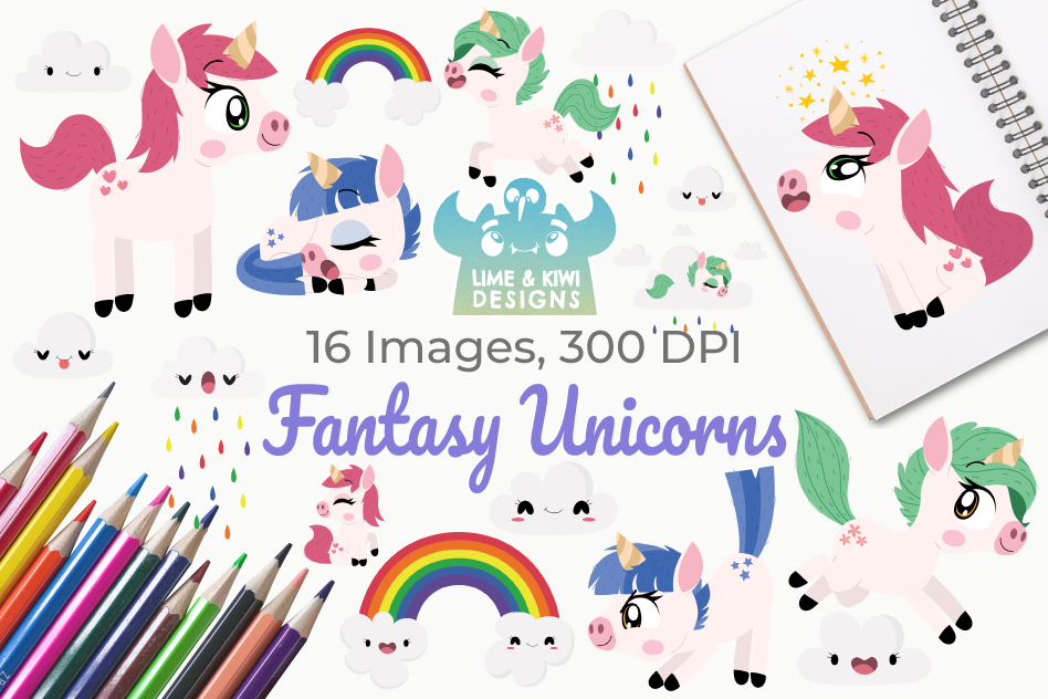 Fantasy Unicorns Clipart, Instant Download Vector Art example image 1