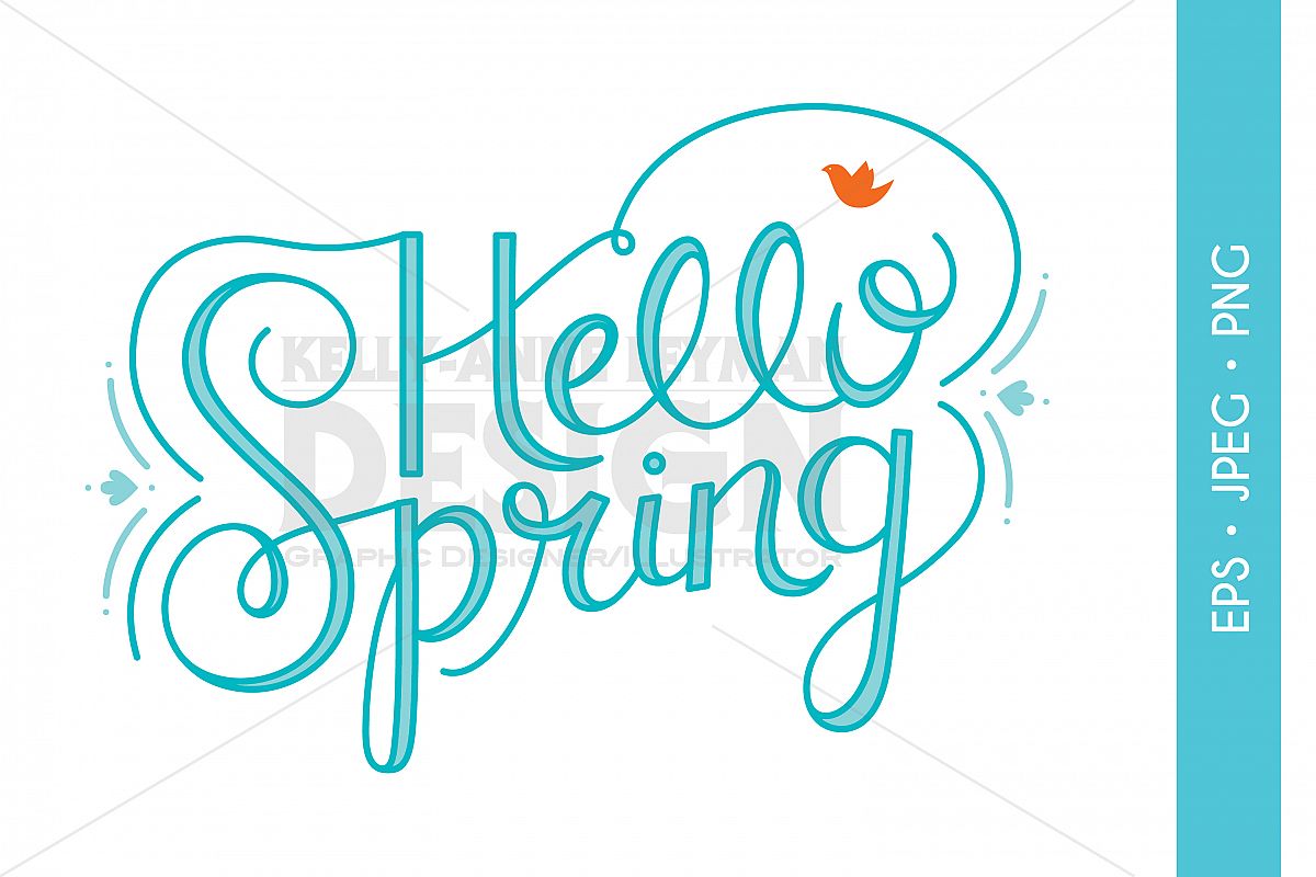 Hello Spring Typography Clipart, Word Clip Art example image 1