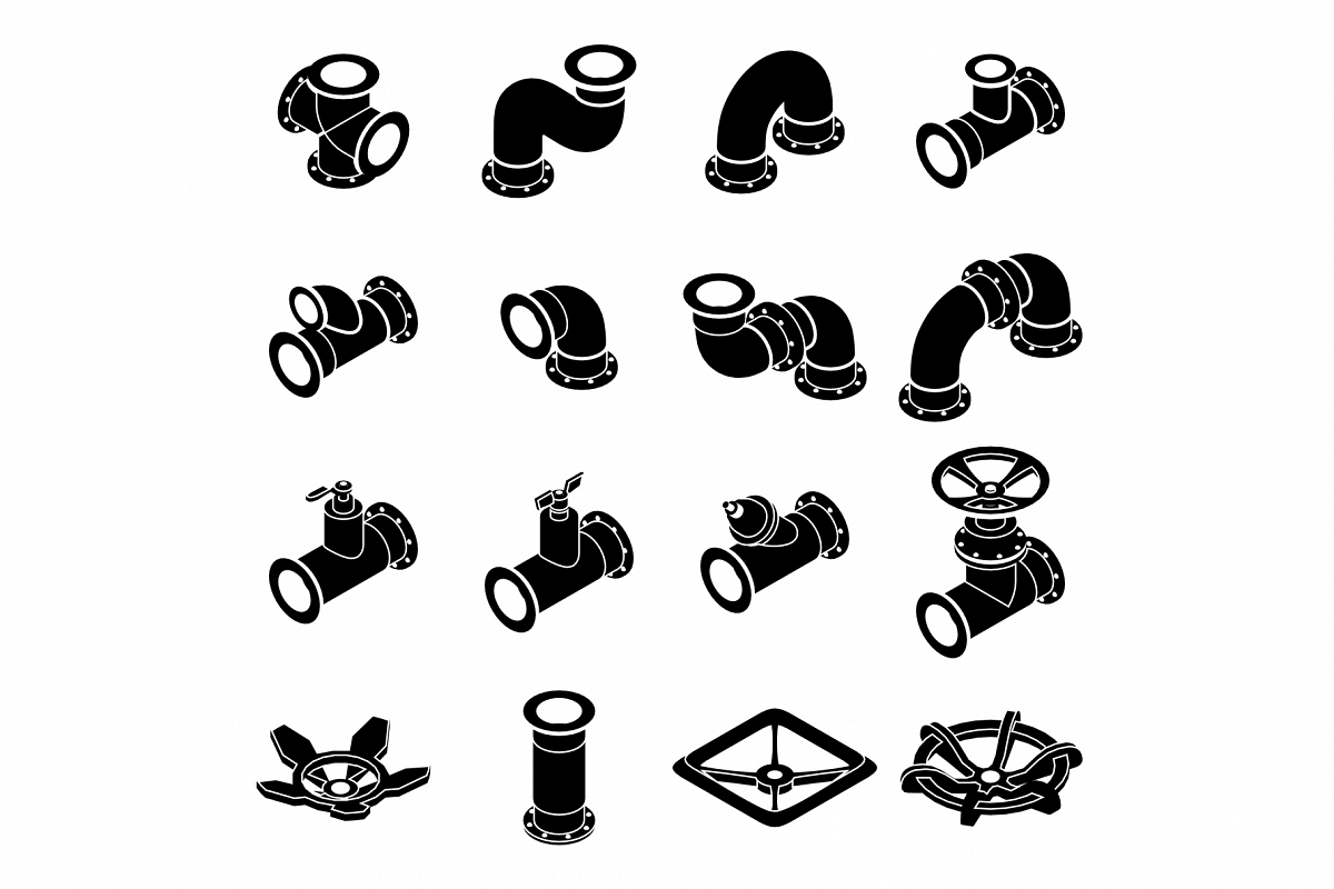 Pipeline constructor icons set, isometric style example image 1