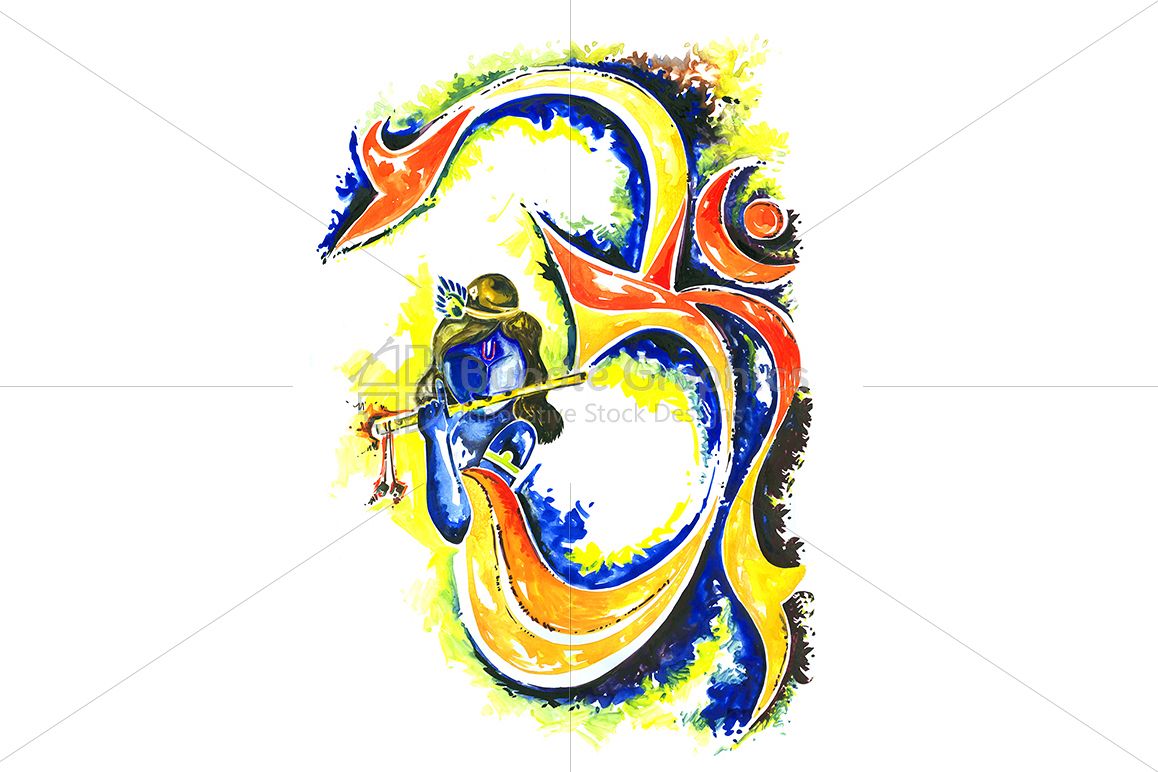 Lord Krishna with Om symbol - Abstract Composition example image 1