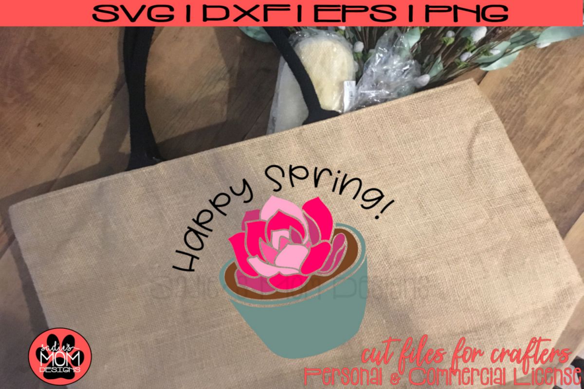Happy Spring - Potted Flower | SVG Cut File example image 1