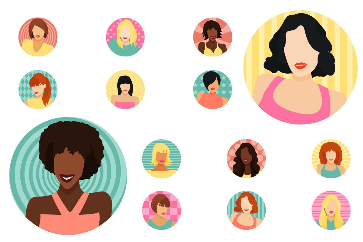Vector Female avatars set 52 icons example image 1
