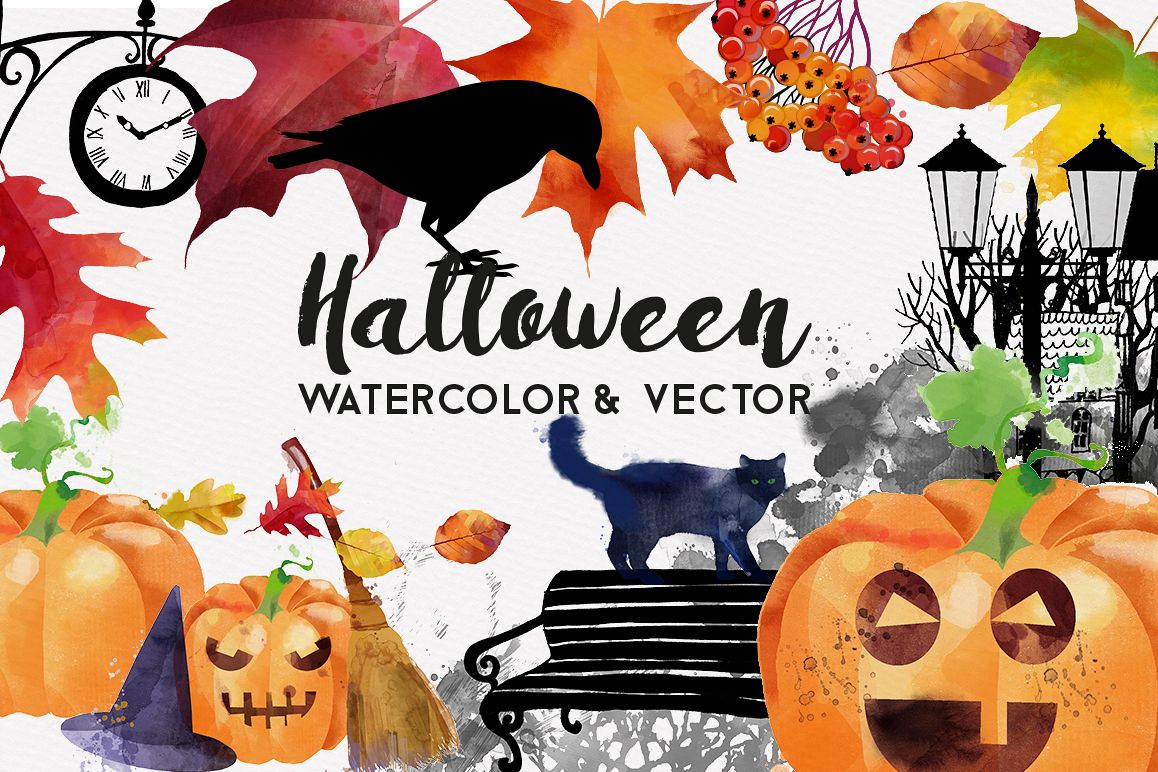 Halloween watercolor and vector