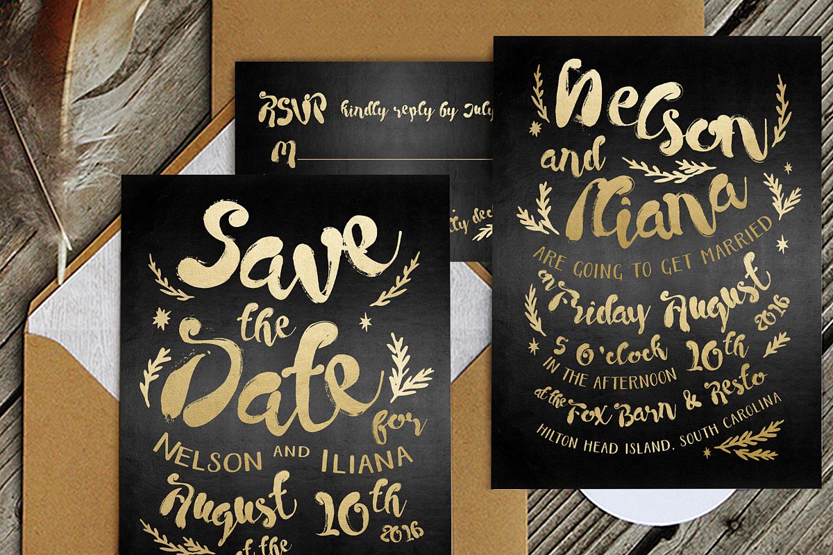 Black & Gold Hipster Wedding Invitation Suite example image 1