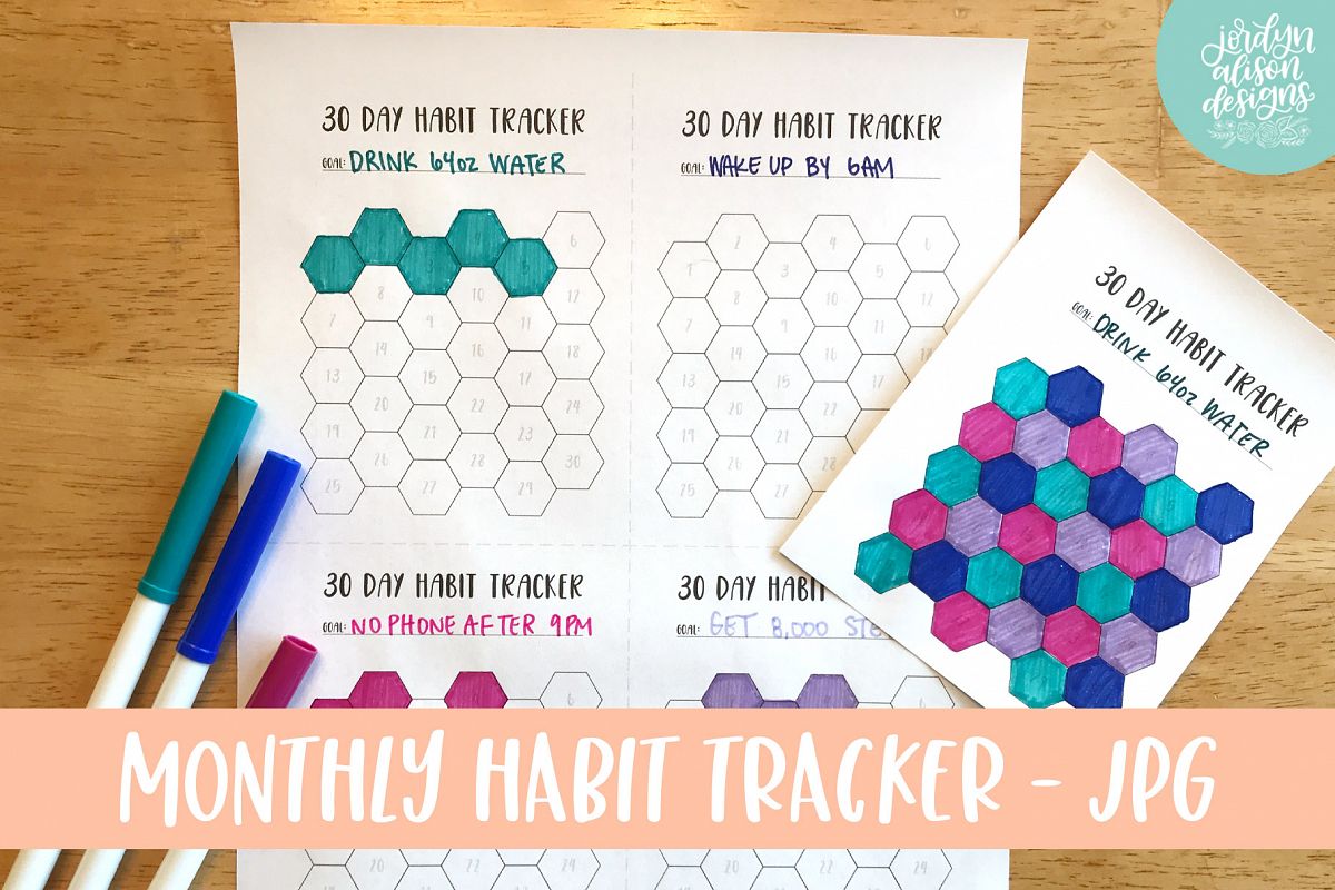 Hexagon Monthly Habit Tracker, Printable or Digital Planner example image 1