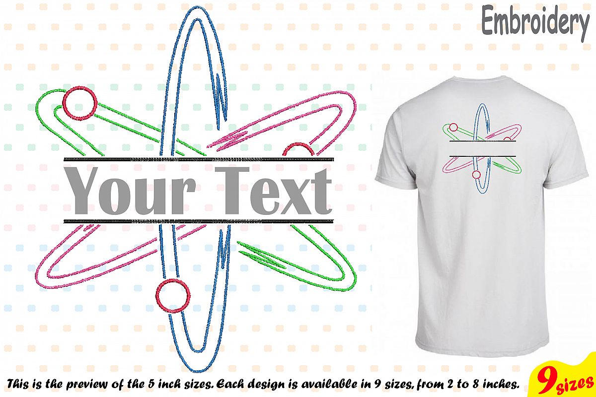 Split Atom Science Designs for Embroidery Machine Instant Download Commercial Use digital file hoop sign Nuclear Fission outline 192b example image 1