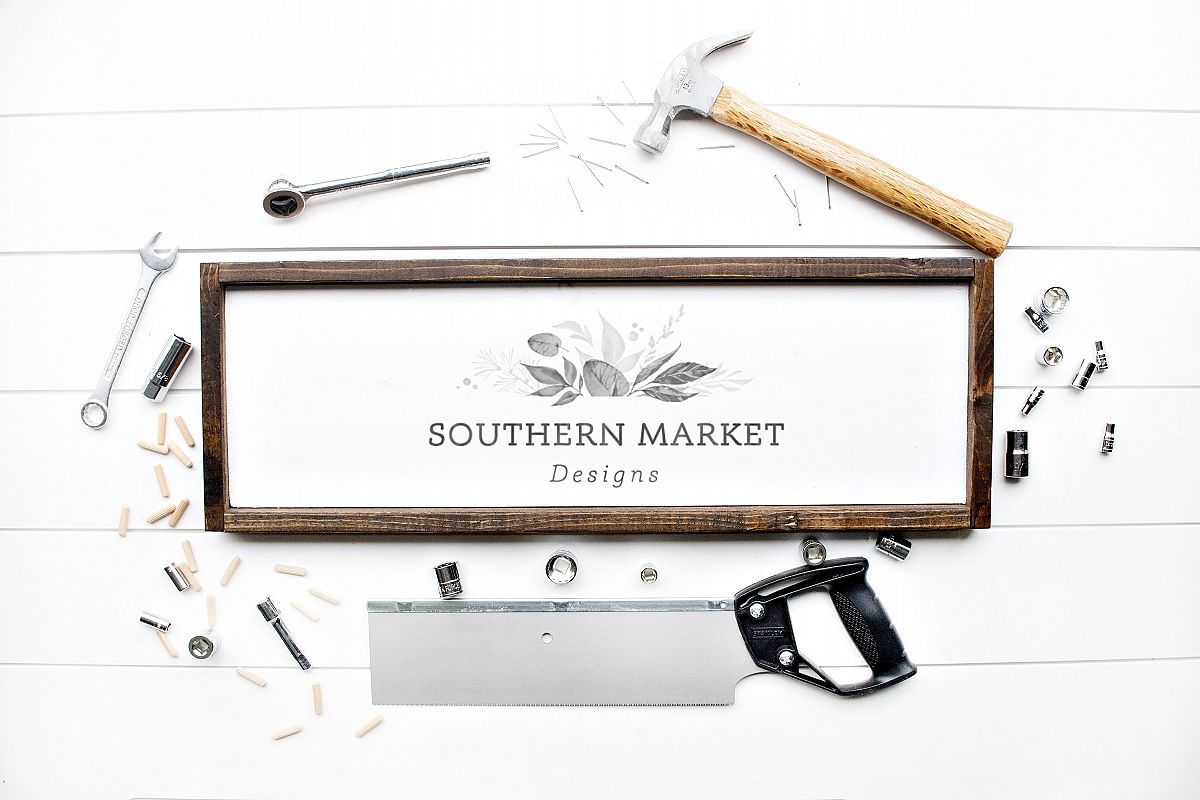 8x24 Wood Framed Sign Mock Up Tool Styled Photography example image 1