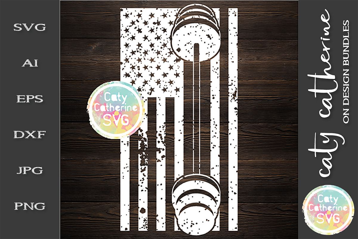 Distressed American Flag With Barbell SVG Workout Gym Tee example image 1