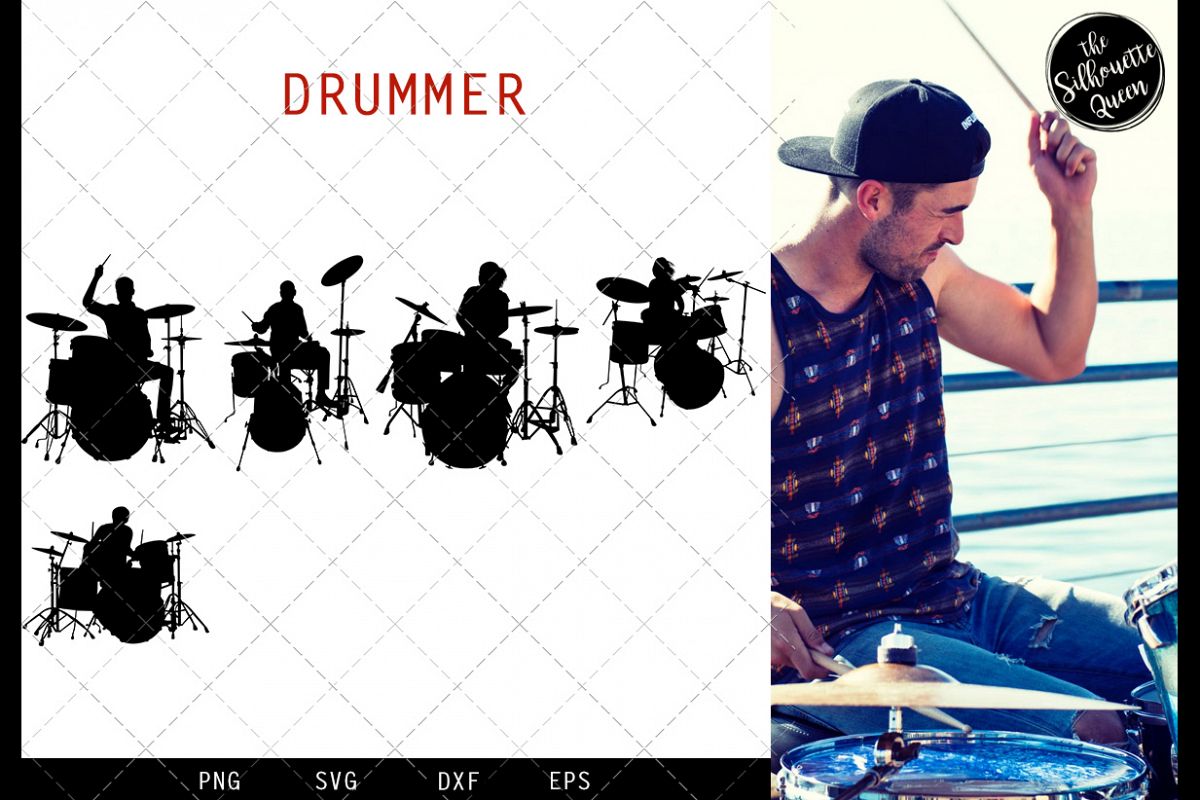 Drummer svg file, musician svg cut file, silhouette studio example image 1