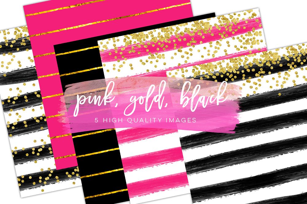 pink black digital paper, Valentines day digital paper, Gold Black printable paper, gold pink printable paper, pink and gold backgrounds example image 1