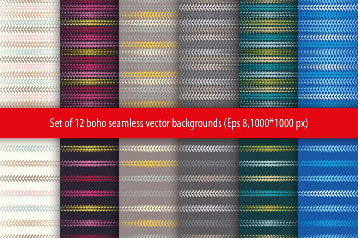 Set of 12 boho seamless vector backgrounds. example image 1