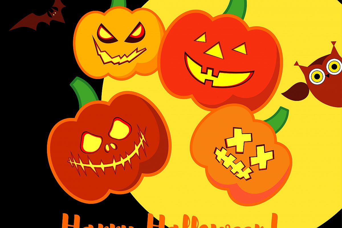 Poster Happy Halloween. Halloween pumpkins smile. example image 1