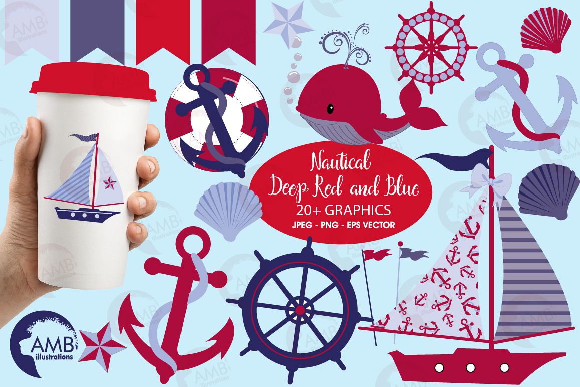Nautical Whales clipart, graphics, illustrations AMB-521 example image 1