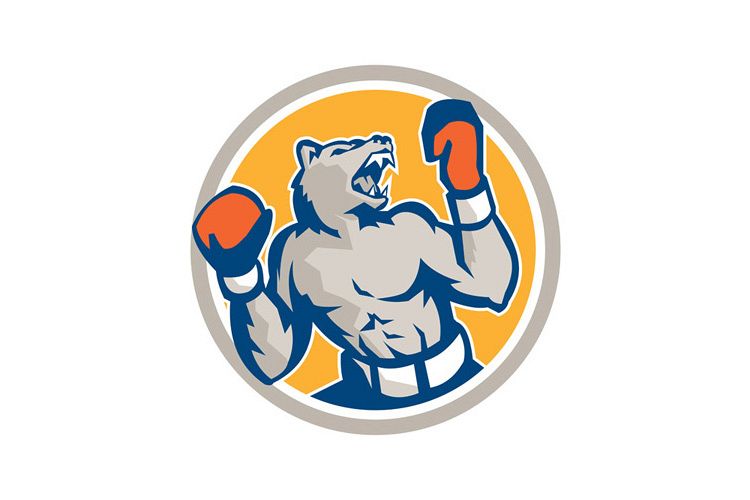 Angry Bear Boxer Gloves Circle Retro example image 1
