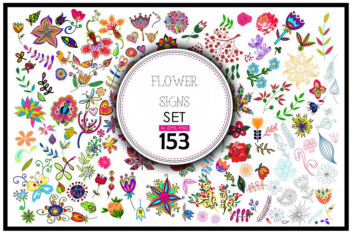 153 Vector floral signs set + BONUS. example image 1