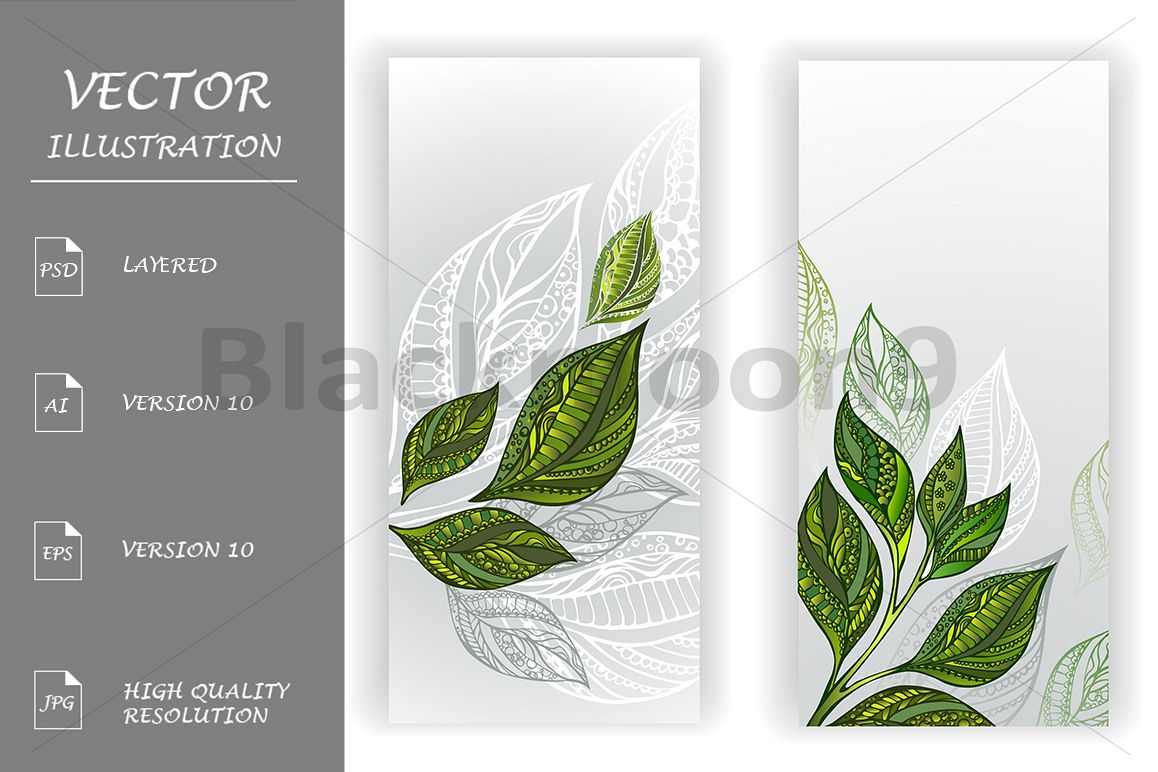 Two Banners with Patterned Leaves of Tea example image 1