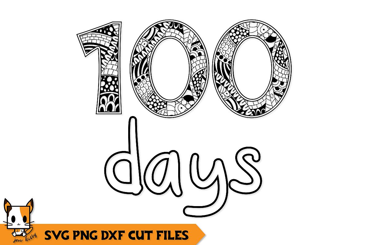 100 Days of School - Coloring Shirt Zentangle SVG PNG DXG example image 1