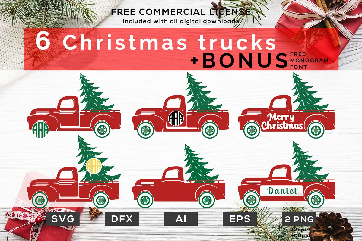 Monogram Trucks Svg Christmas Monogram Svgs Bundle