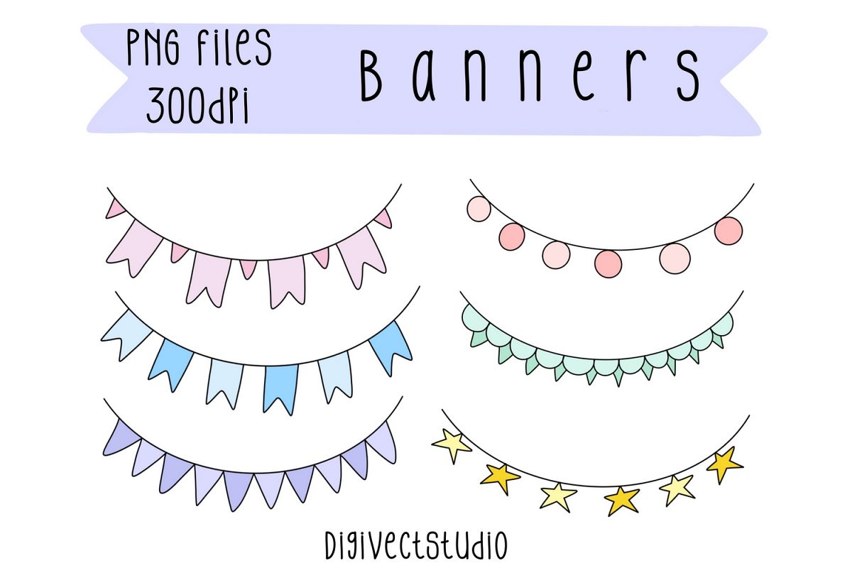 Banner Elements, Bunting Clipart, Bunting Banner Clip Art example image 1