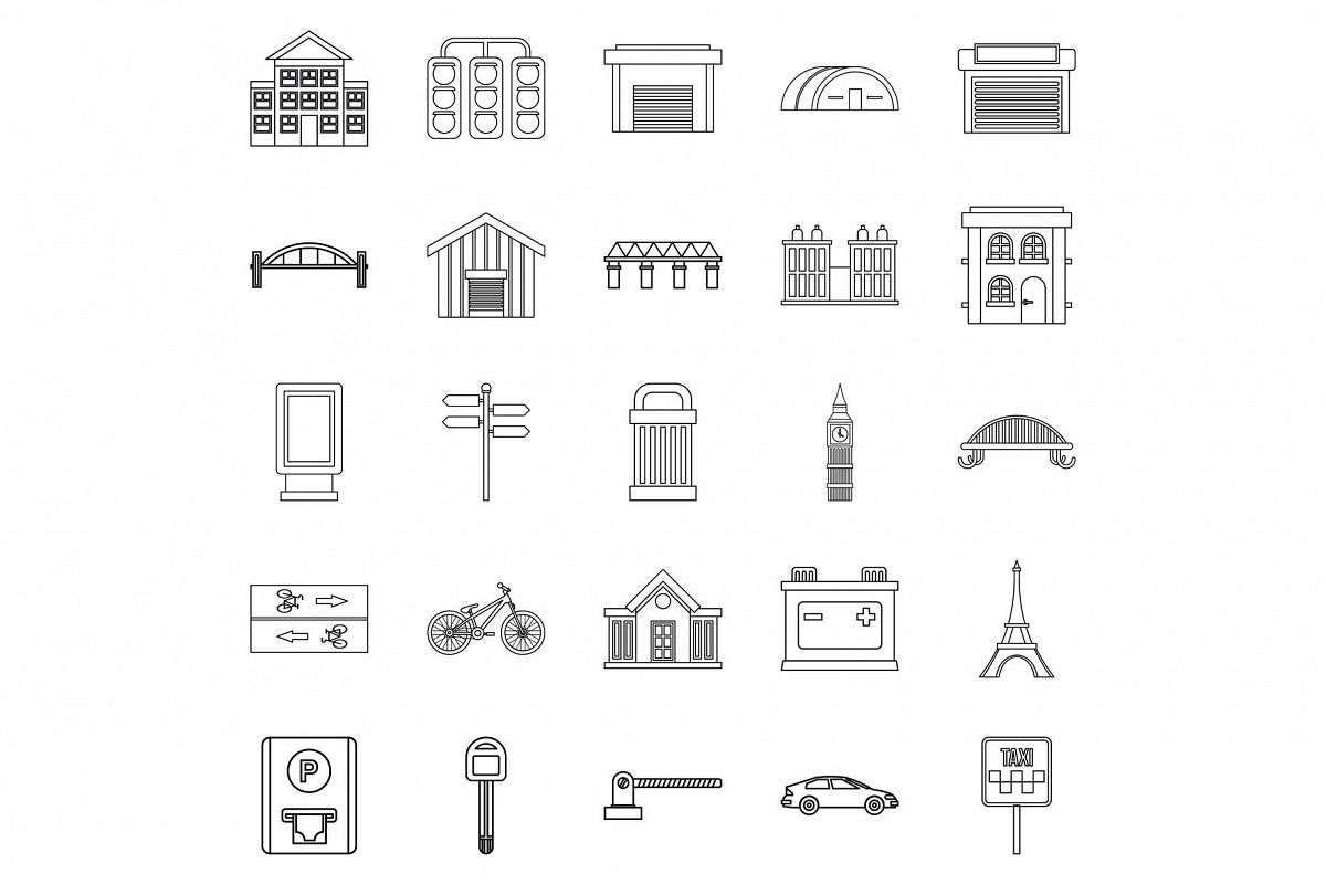 Road signs icons set, outline style example image 1