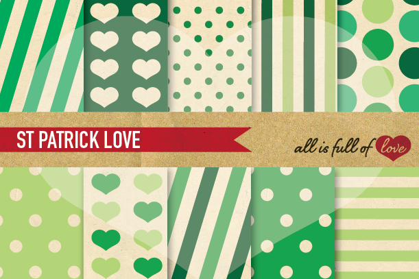 St Patrick's Digital Paper Green Background Patterns with Vintage Paper example image 1