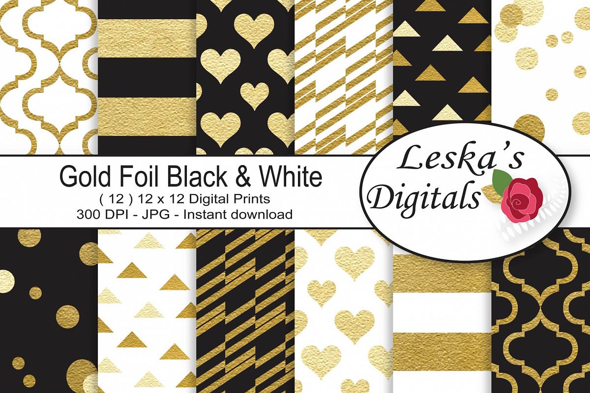Black and Gold Digital Paper Patterns example image 1