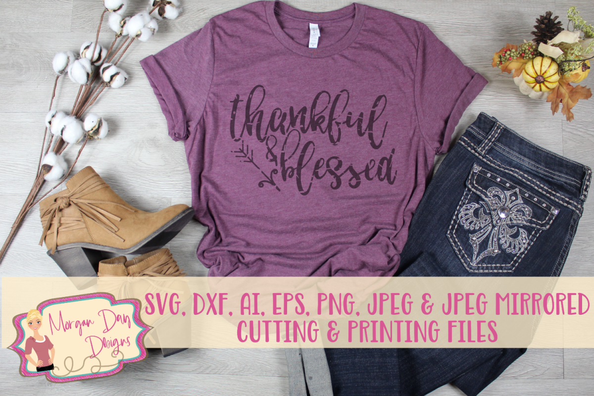 Distressed Thankful and Blessed SVG, DXF, AI, EPS, PNG, JPEG example image 1