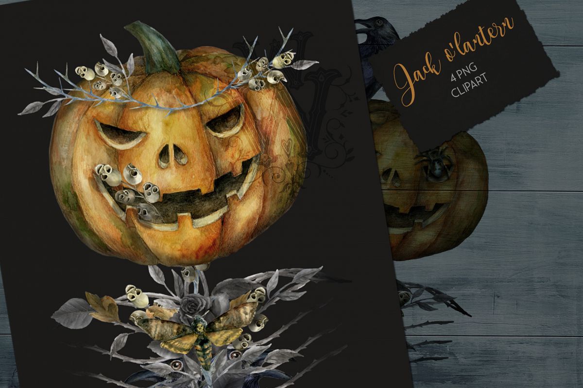 Jack o Lanter Halloween clipart, evil vintage gothic pumpkin example image 1